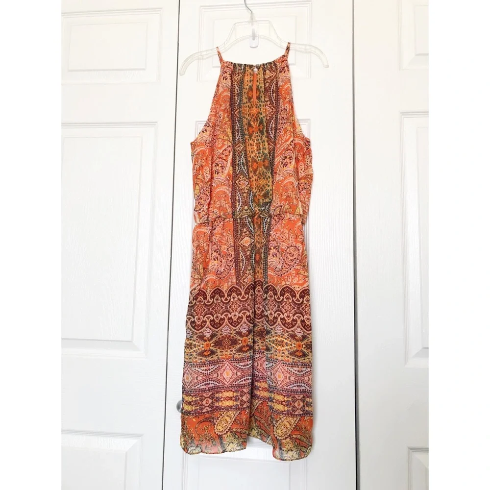 London Times Orange Paisley Halter Dress - Picture 3 of 6